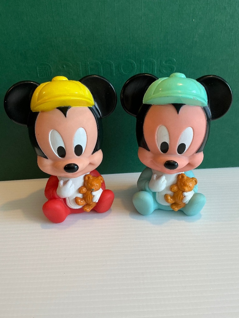 Vintage Disney Baby Mickey Mouse Squeak Toy Lot Red Aqua Arco Teddy Bear